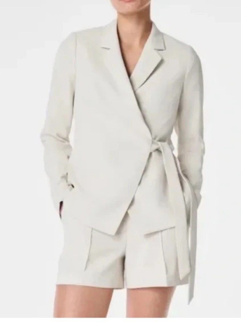 SPANX Opacity crepe wrap classic side tie blazer ivory parchment NWTโ Medium